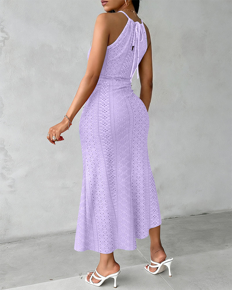 Women's Halter Knit Jacquard Slit Dress