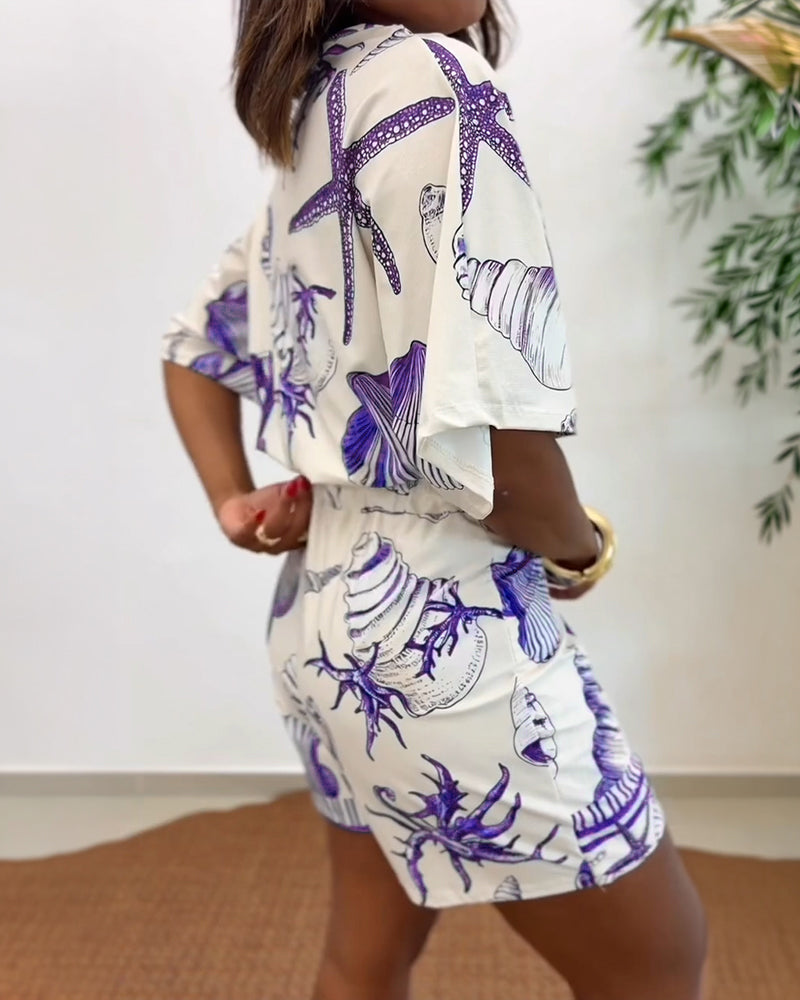 Women's Seashell Print Wrap Romper
