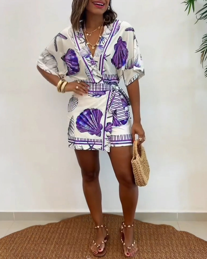 Women's Seashell Print Wrap Romper