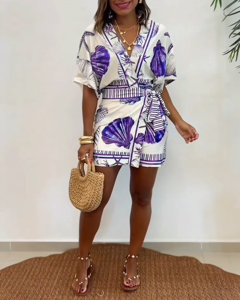 Women's Seashell Print Wrap Romper