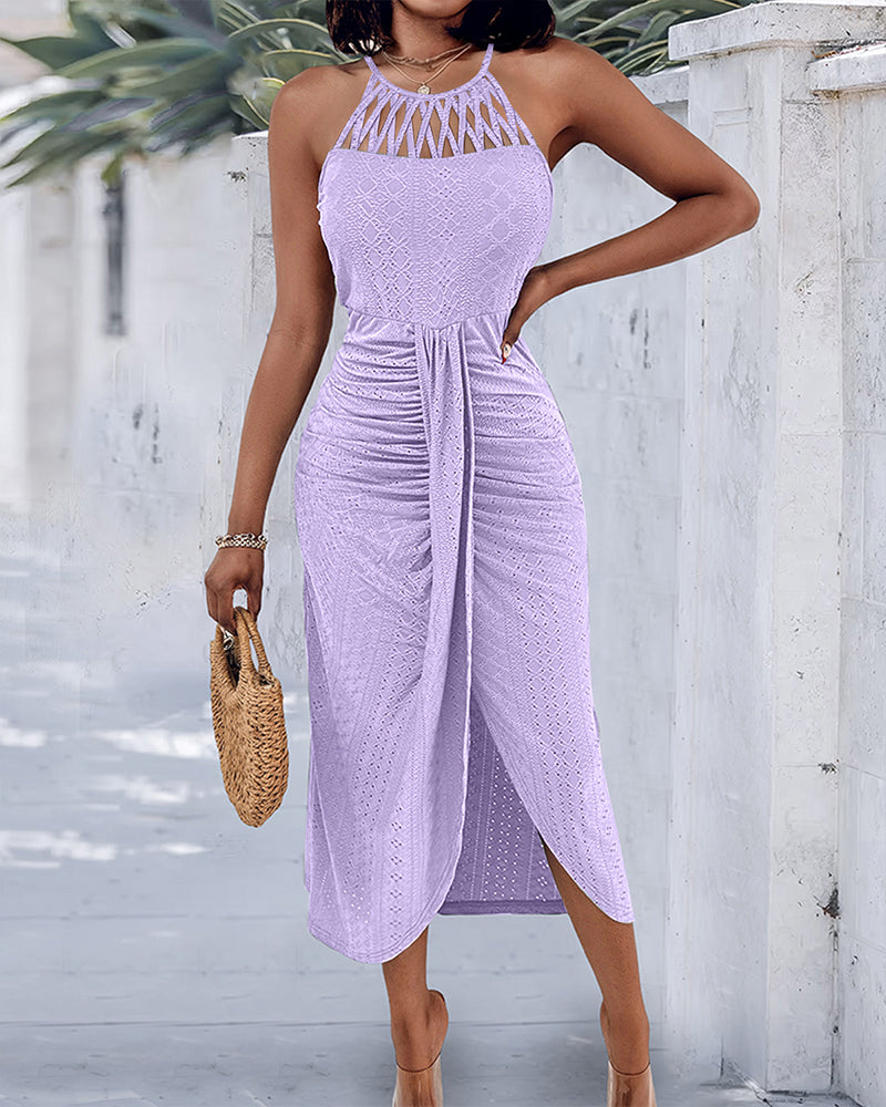 Women's Halter Knit Jacquard Slit Dress