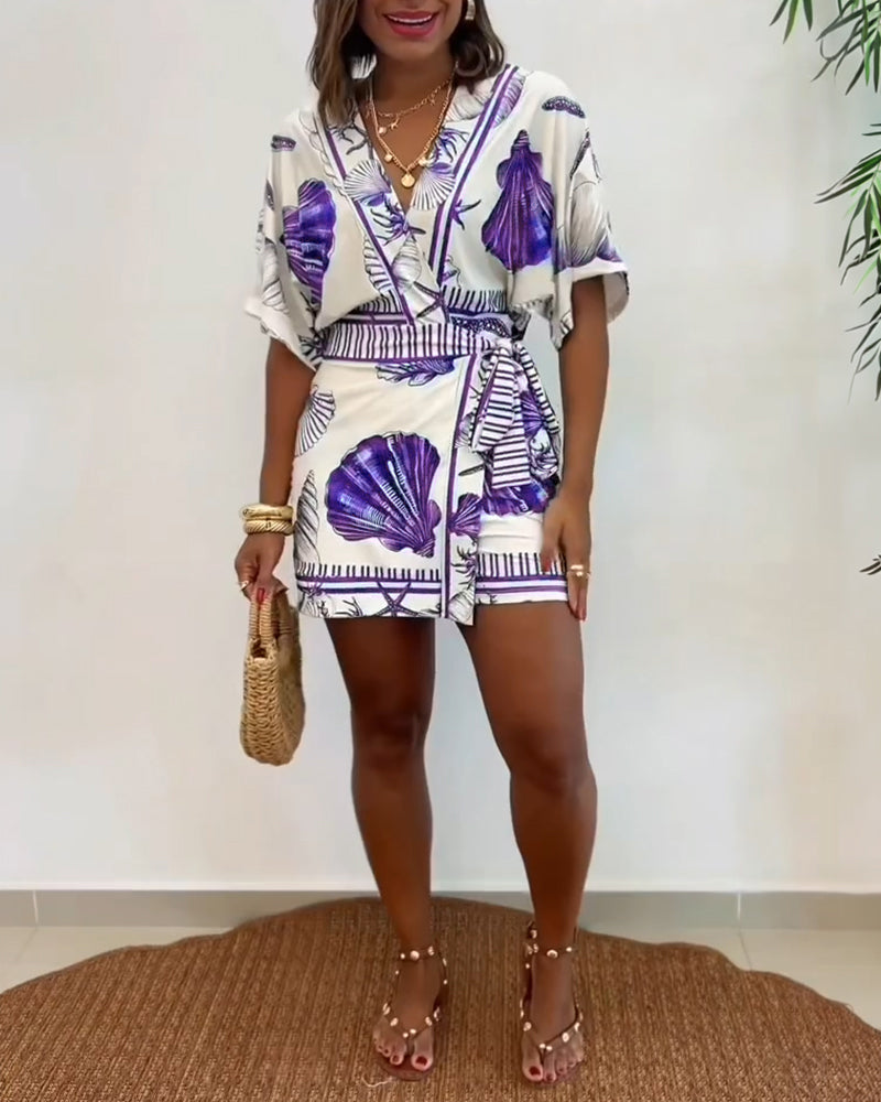Women's Seashell Print Wrap Romper