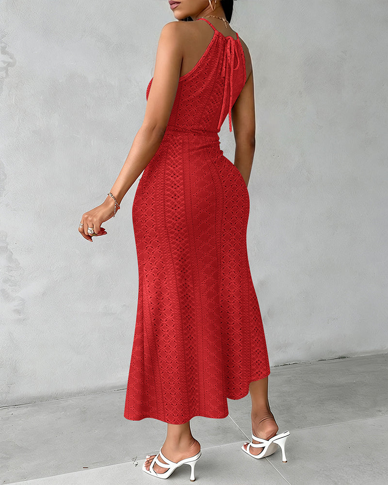 Women's Halter Knit Jacquard Slit Dress