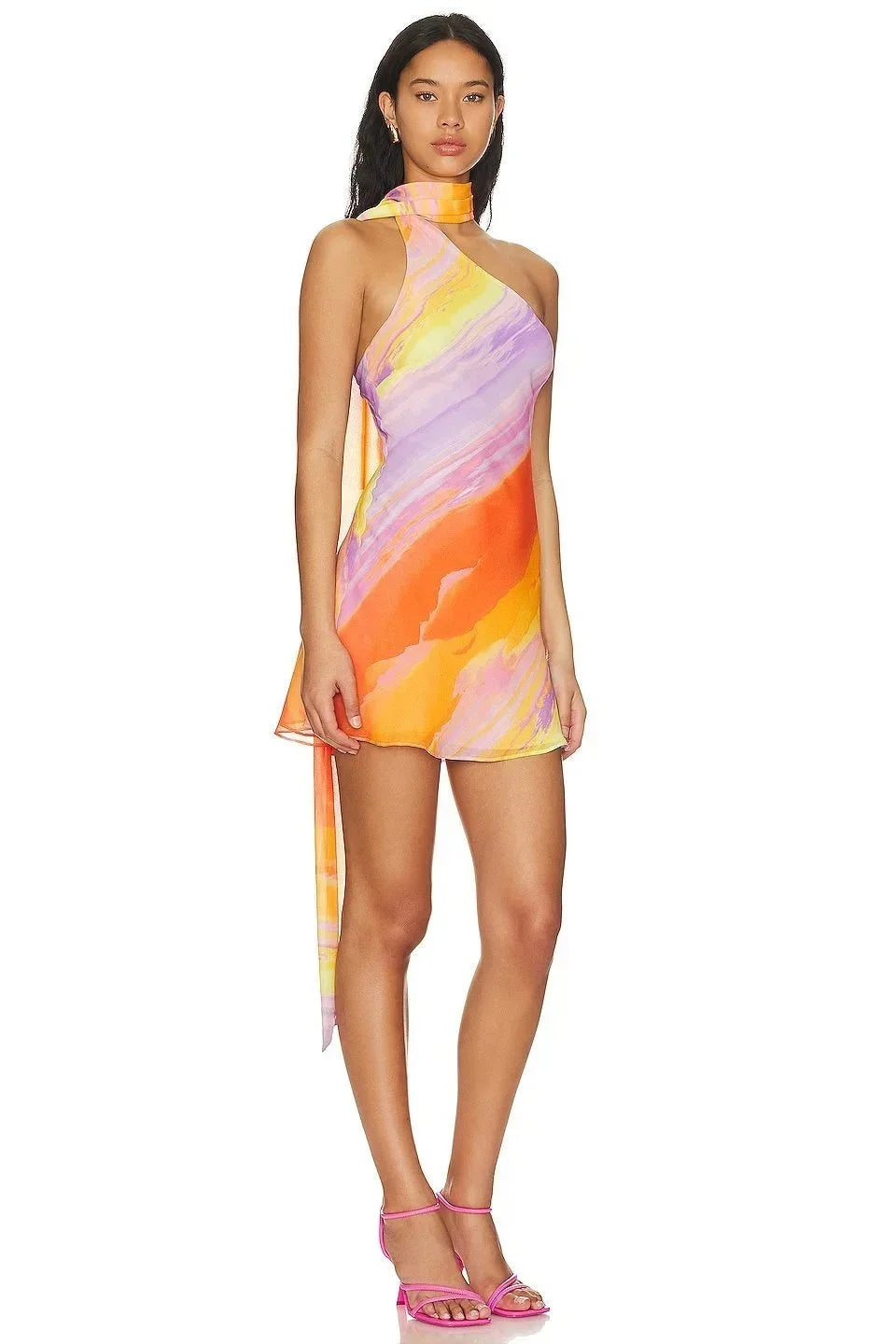 Women's Orange Ombre Halter Mini Dress