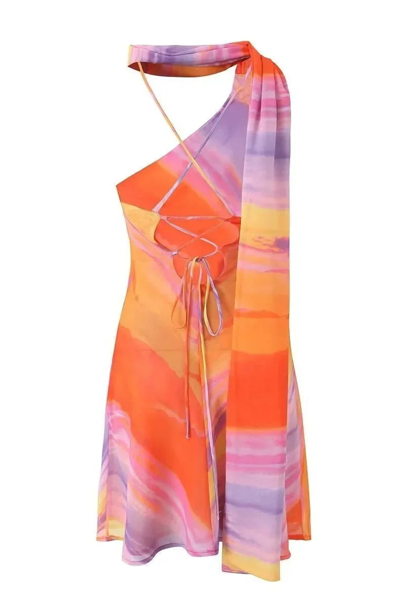 Women's Orange Ombre Halter Mini Dress