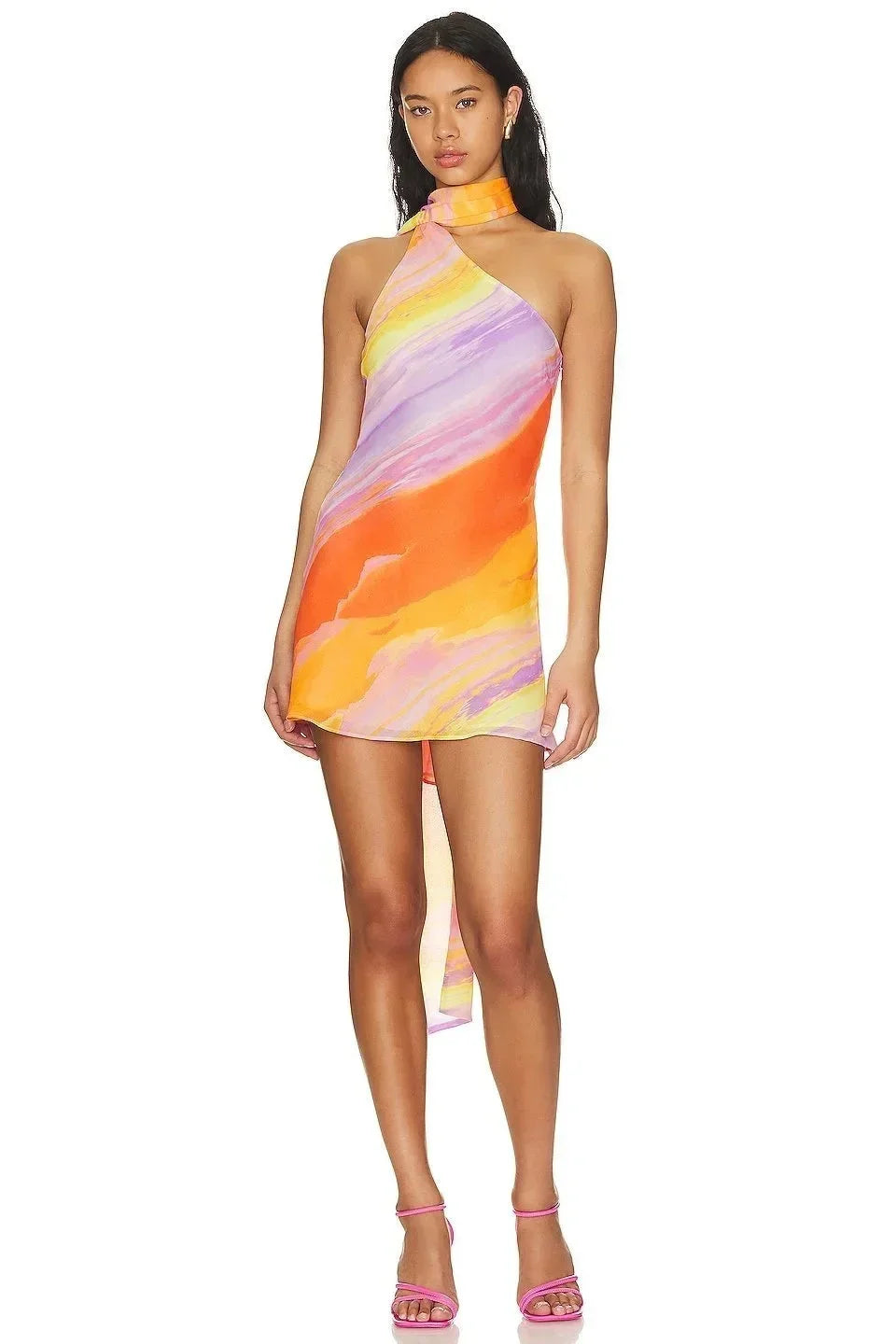 Women's Orange Ombre Halter Mini Dress