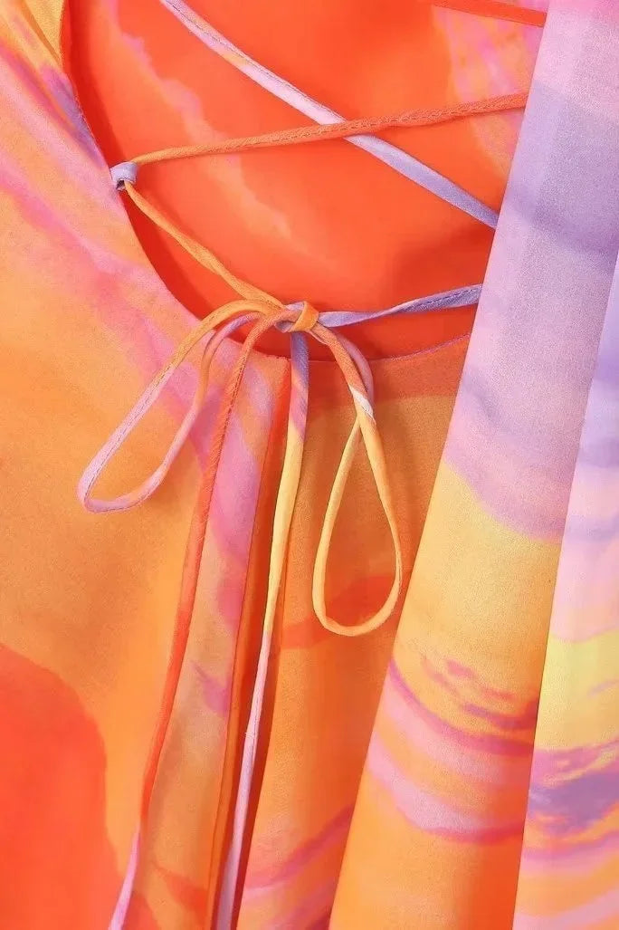 Women's Orange Ombre Halter Mini Dress