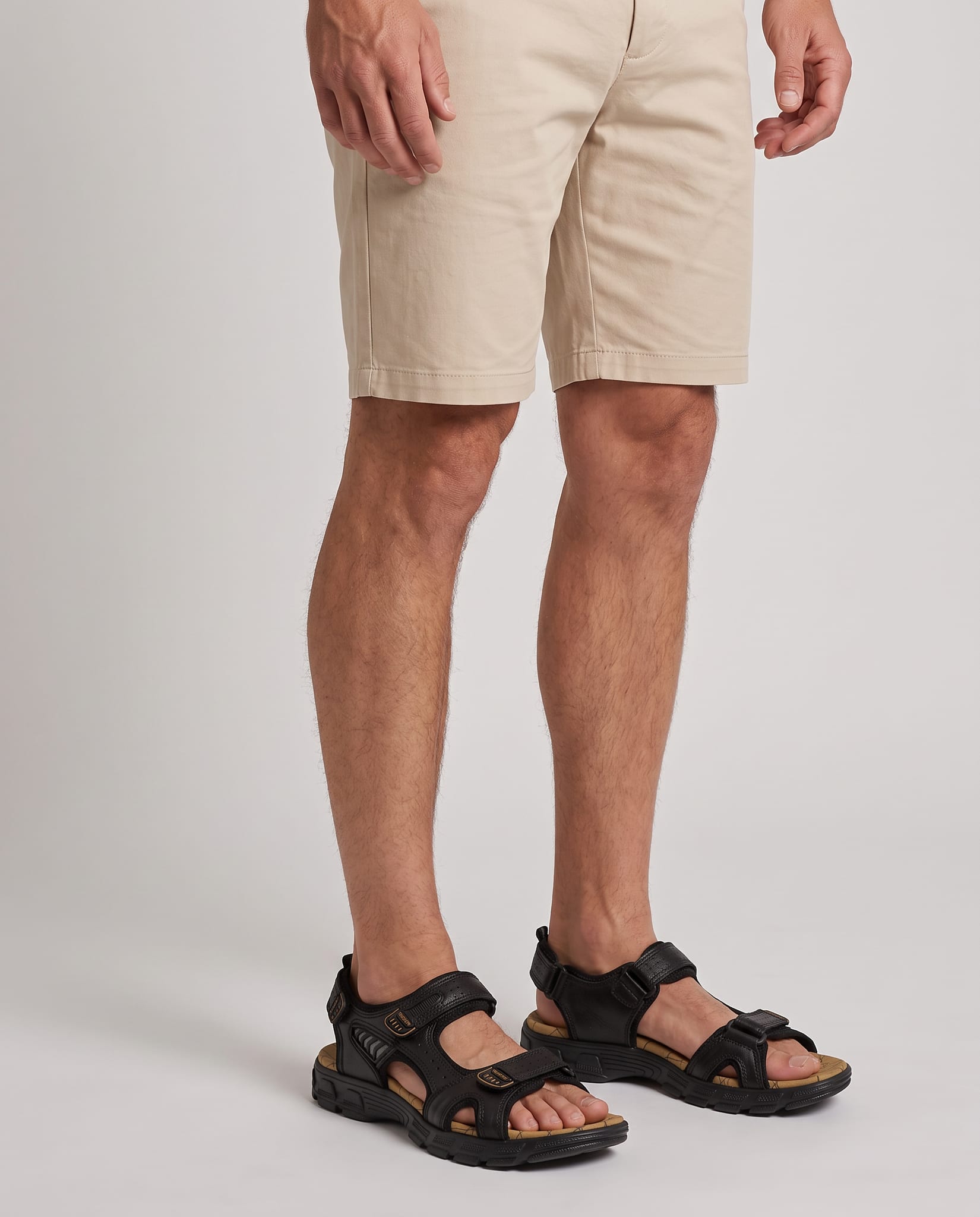 Men's Supportive Velcro Strap Sandals – close-up on sandals, light gray studio