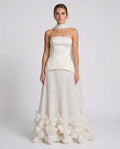 Seraphina Gown Ivory – model front view, light gray studio