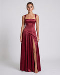 Seraphine Maxi Dress Cherry Lacquer – model front view, light gray studio