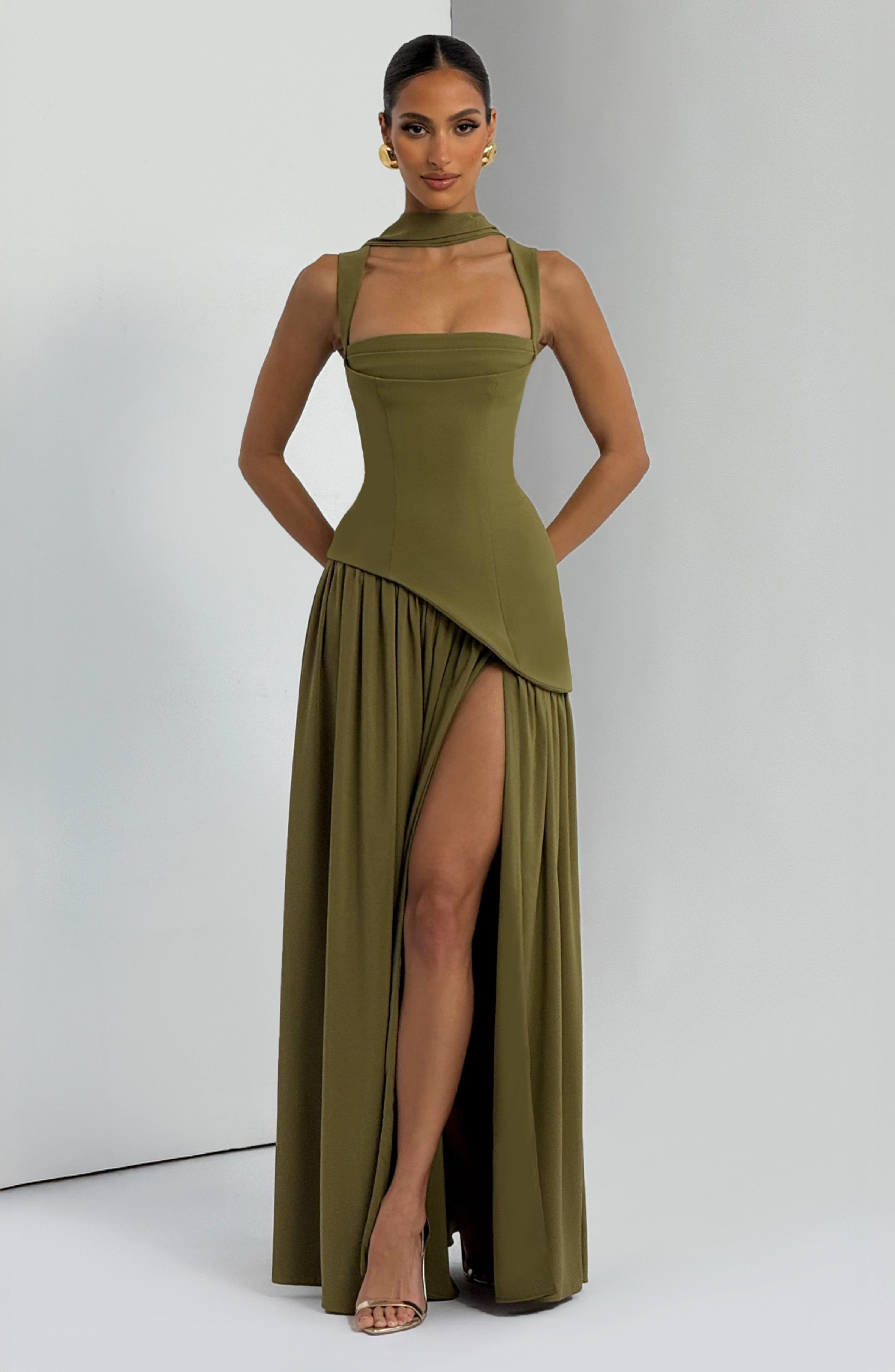 Valencia Maxi Dress – Deep Olive