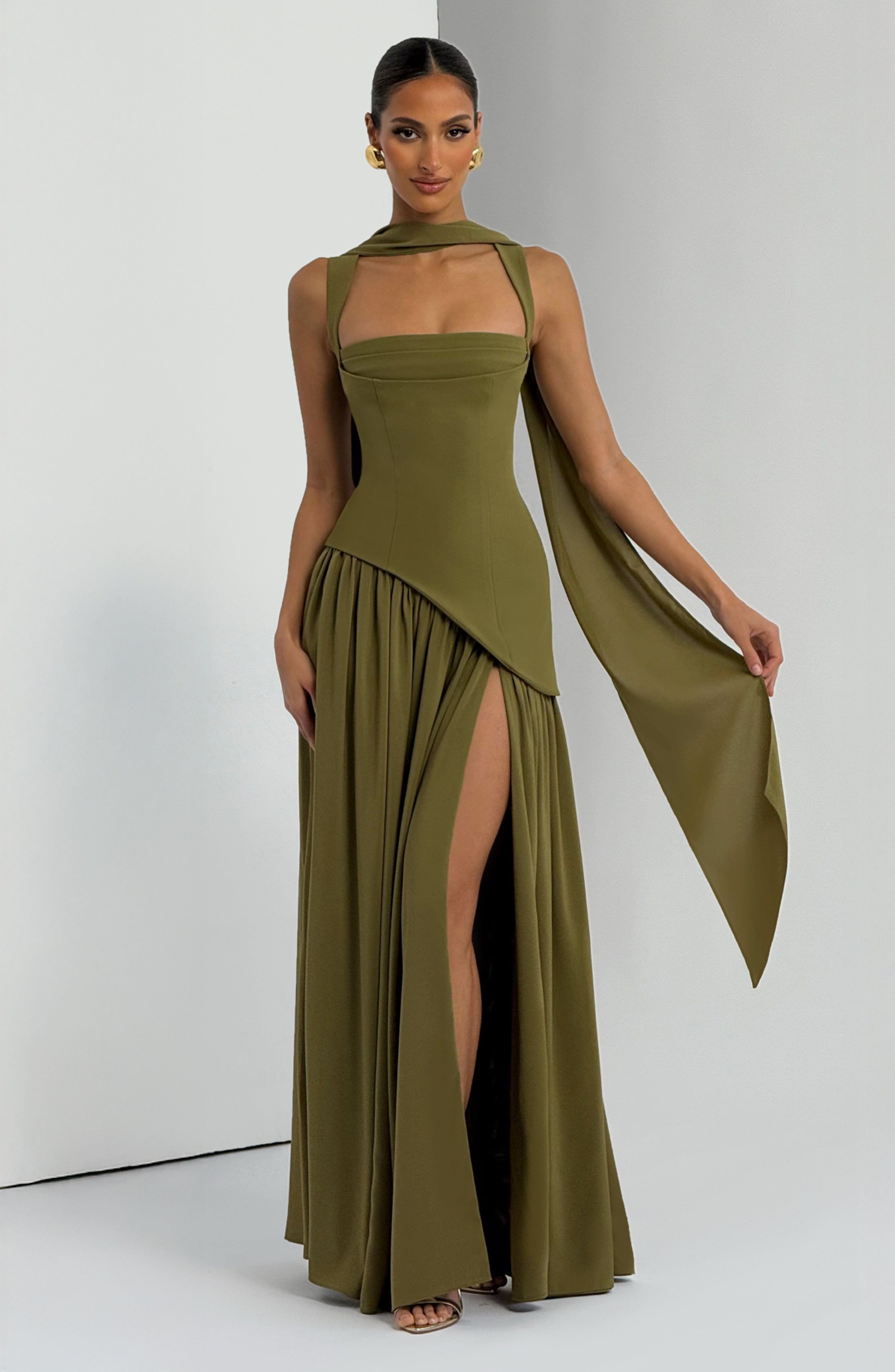 Valencia Maxi Dress – Deep Olive