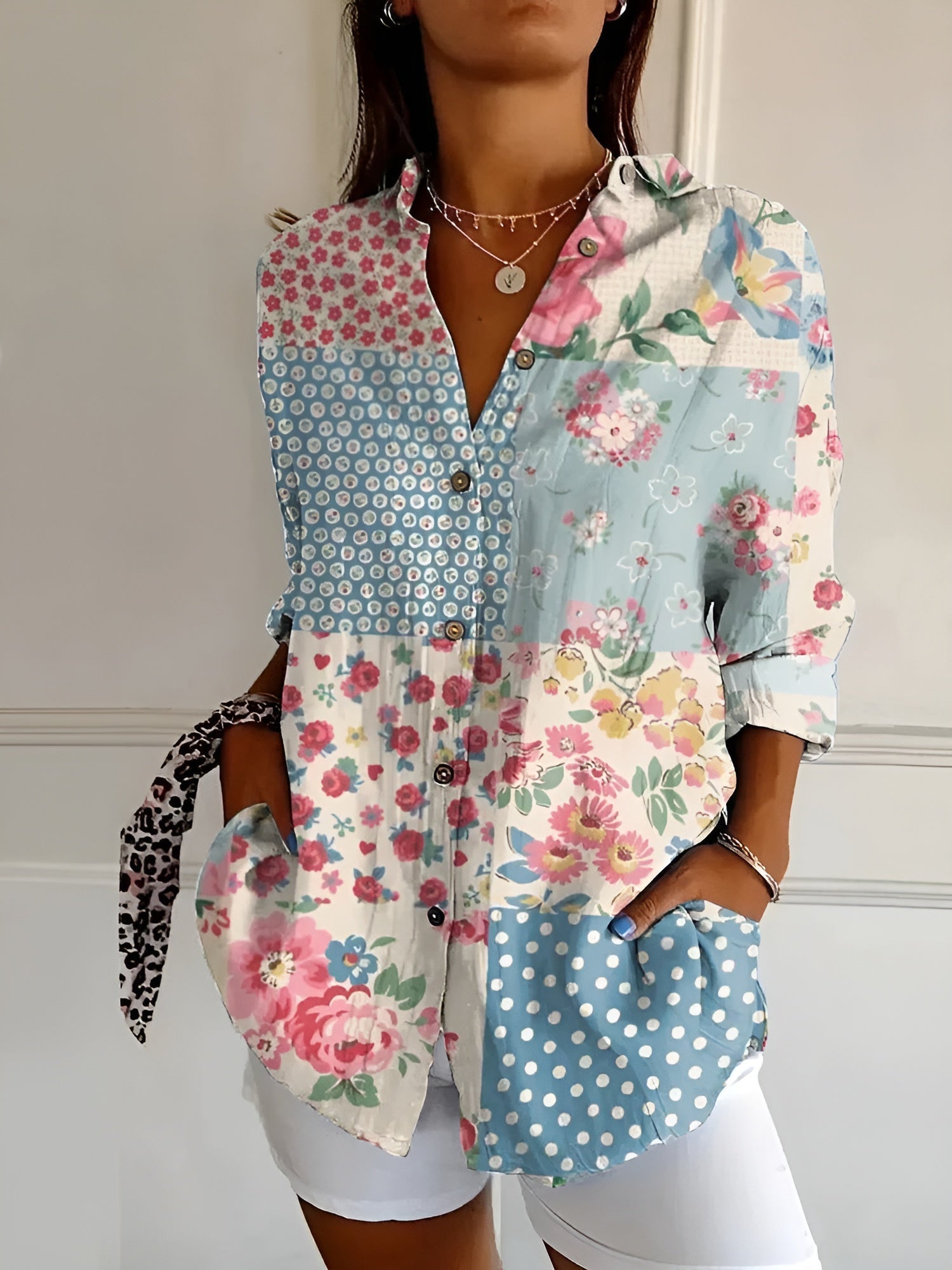 Women's Floral Button Blouse