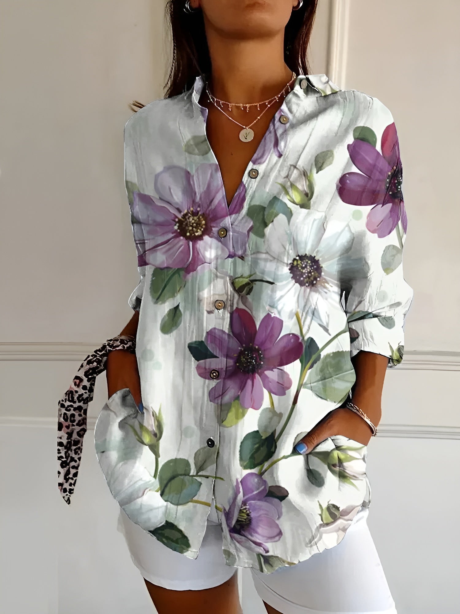 Women's Floral Button Blouse