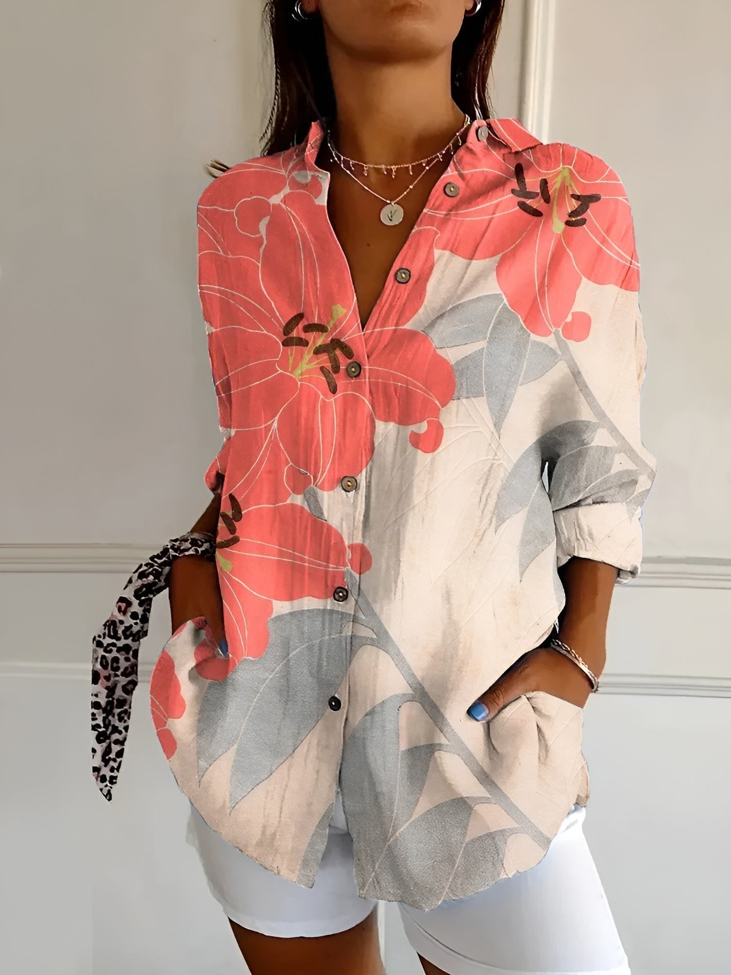 Women's Floral Button Blouse
