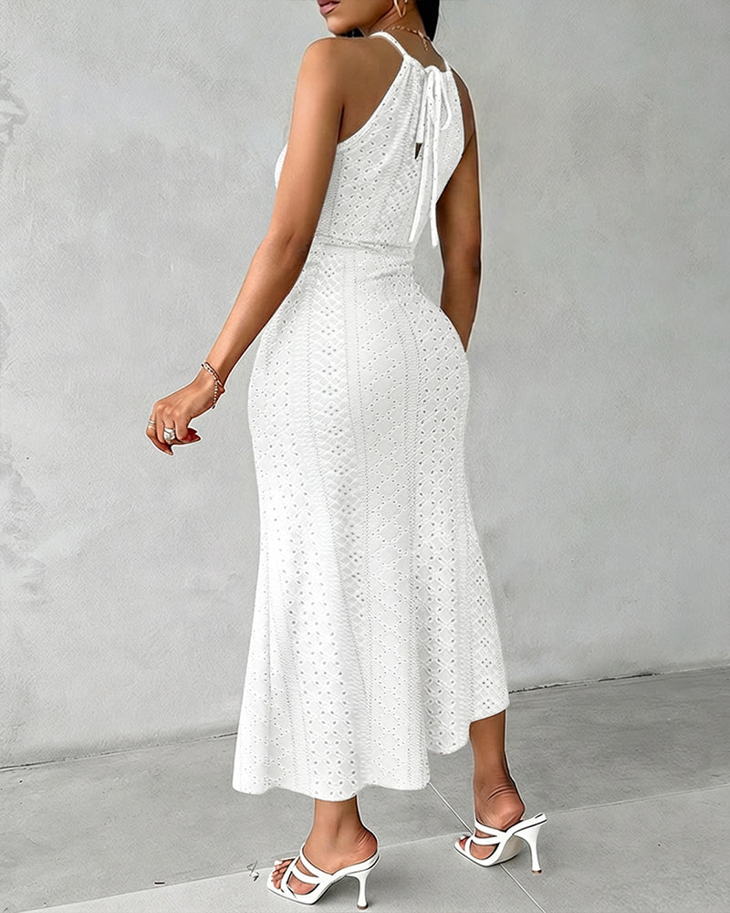 Women's Halter Knit Jacquard Slit Dress