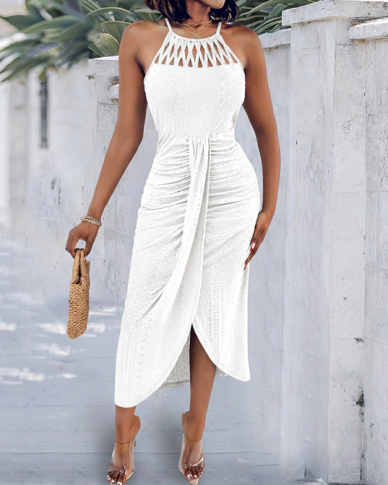 Women's Halter Knit Jacquard Slit Dress