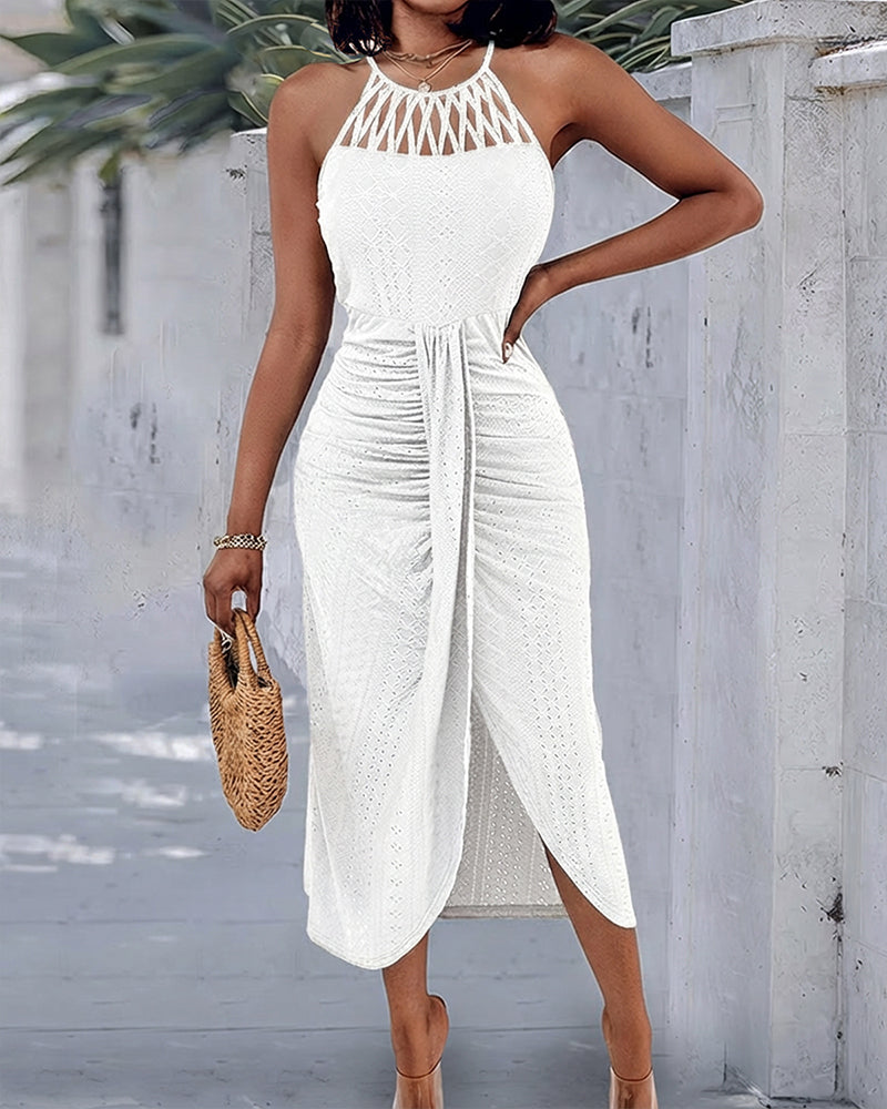Women's Halter Knit Jacquard Slit Dress