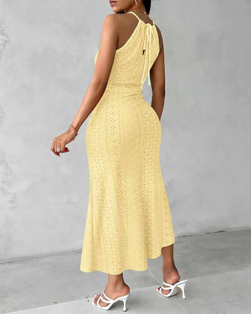 Women's Halter Knit Jacquard Slit Dress