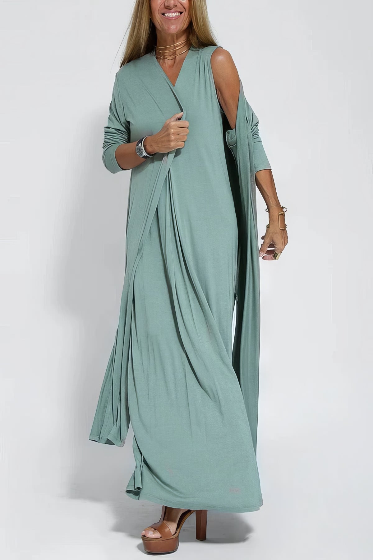 Maxi Dress with Matching Cardigan